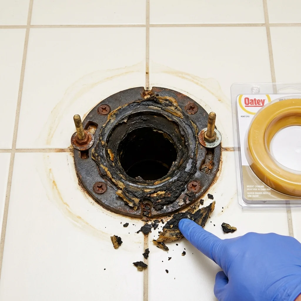 Failed wax ring showing water seepage at the base of a toilet in a Ben Lomond, CA home
